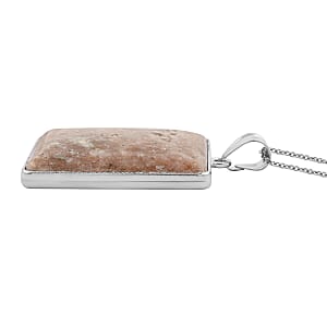 Plain Rectangle Chili Jasper 98.00 ctw Pendant in Silvertone with Stainless Steel Necklace (20 Inches)