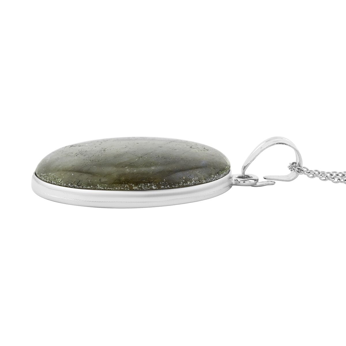 Inlay Frame Round Hand-Polished Labradorite 59.00 ctw Pendant in Silvertone with Stainless Steel Necklace (20 Inches) image number 3