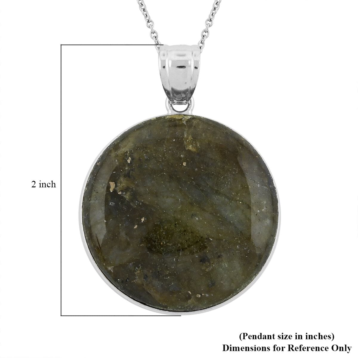 Inlay Frame Round Hand-Polished Labradorite 59.00 ctw Pendant in Silvertone with Stainless Steel Necklace (20 Inches) image number 5