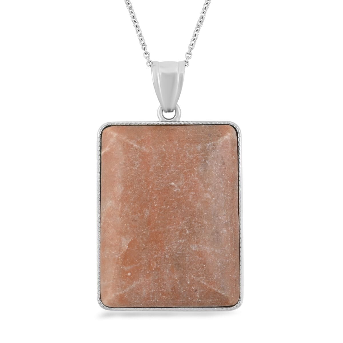 Inlay Rectangle Frame Peace Chili Stone 98.00 ctw Pendant in Silvertone with Stainless Steel Necklace (20 Inches) image number 0