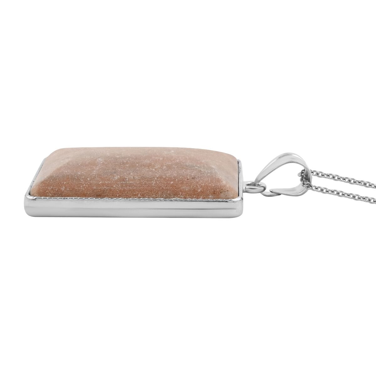Inlay Rectangle Frame Peace Chili Stone 98.00 ctw Pendant in Silvertone with Stainless Steel Necklace (20 Inches) image number 3