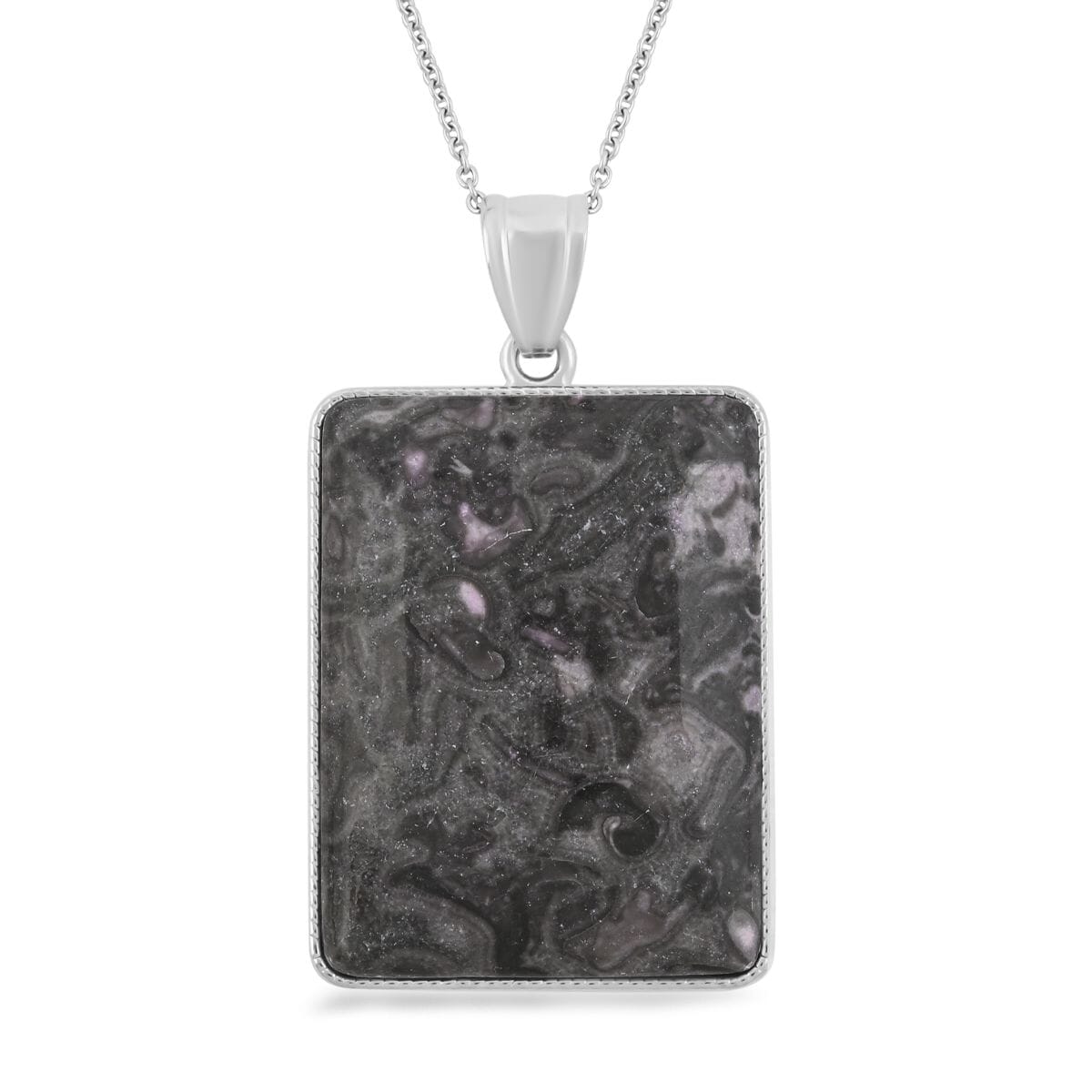 Plain Rectangle Pink Moss Jasper 101.00 ctw Pendant in Silvertone with Stainless Steel Necklace (20 Inches) image number 0