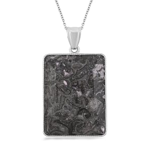 Plain Rectangle Pink Moss Jasper 101.00 ctw Pendant in Silvertone with Stainless Steel Necklace (20 Inches)
