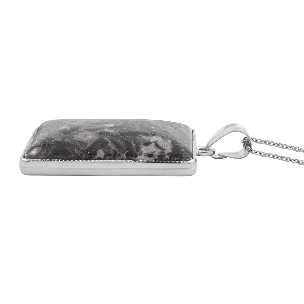 Plain Rectangle Pink Moss Jasper 101.00 ctw Pendant in Silvertone with Stainless Steel Necklace (20 Inches) image number 3