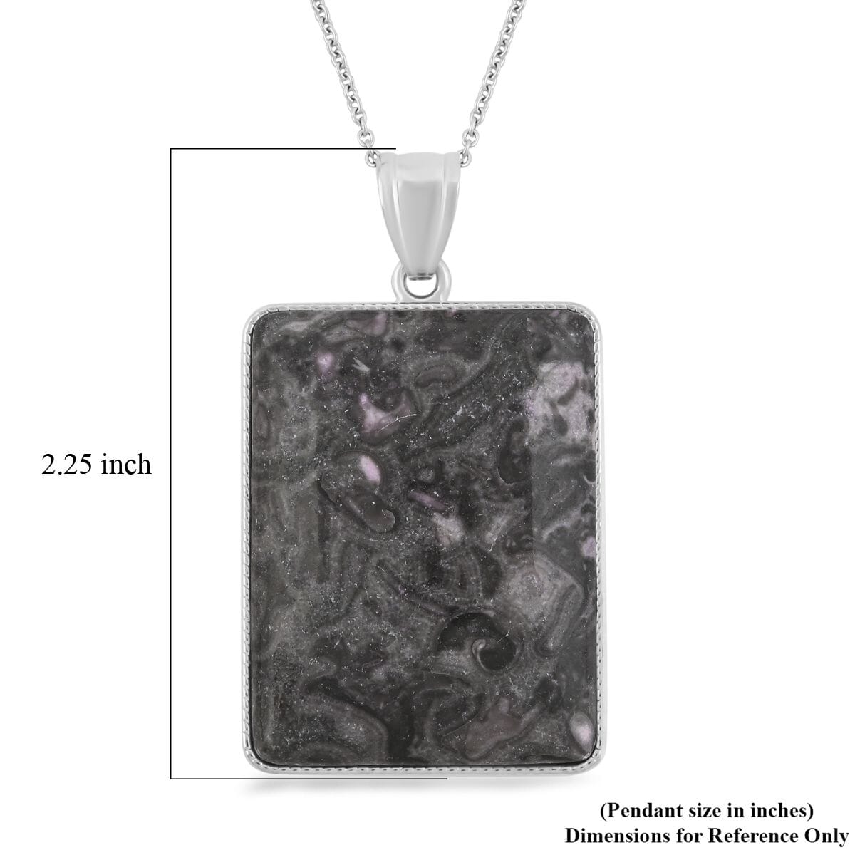 Plain Rectangle Pink Moss Jasper 101.00 ctw Pendant in Silvertone with Stainless Steel Necklace (20 Inches) image number 5