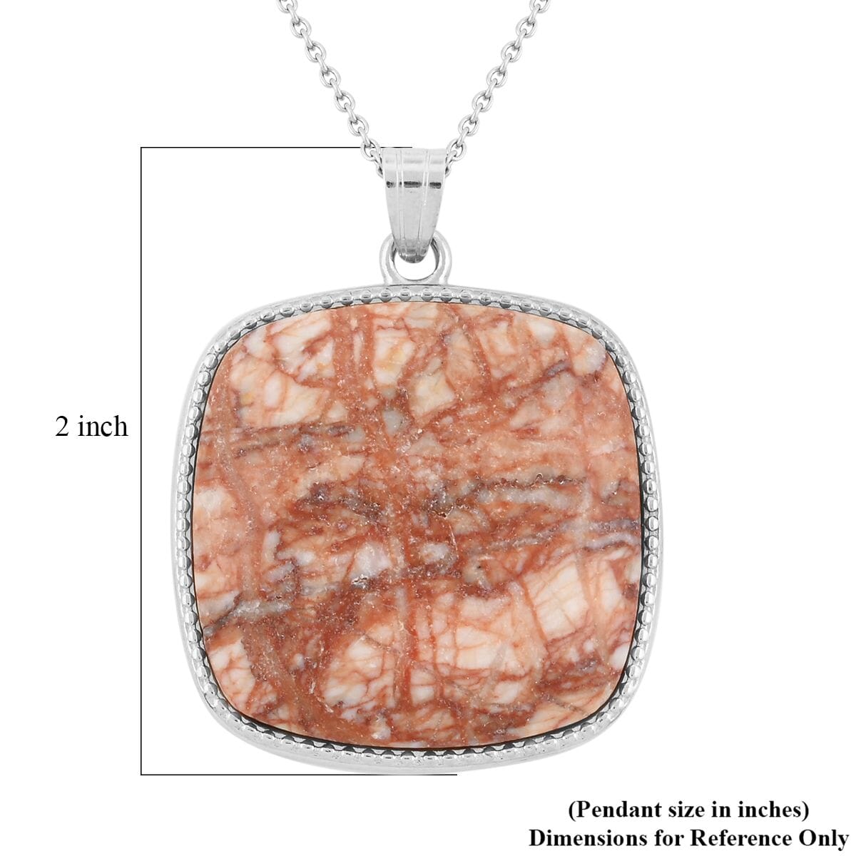 Plain Square Pink Web Jasper 66.00 ctw Inlay Frame Pendant in Silvertone with Stainless Steel Necklace (20 Inches) image number 5