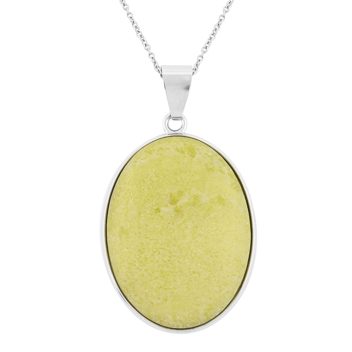 Plain Oval Inlay Frame Pineapple Jasper Pendant in Silvertone with Stainless Steel Necklace (20 Inches) 56.00 ctw image number 0