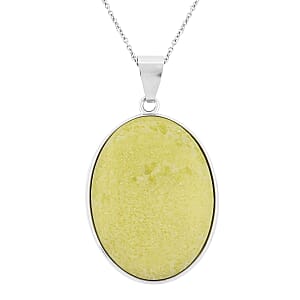 Plain Oval Inlay Frame Pineapple Jasper Pendant in Silvertone with Stainless Steel Necklace (20 Inches) 56.00 ctw