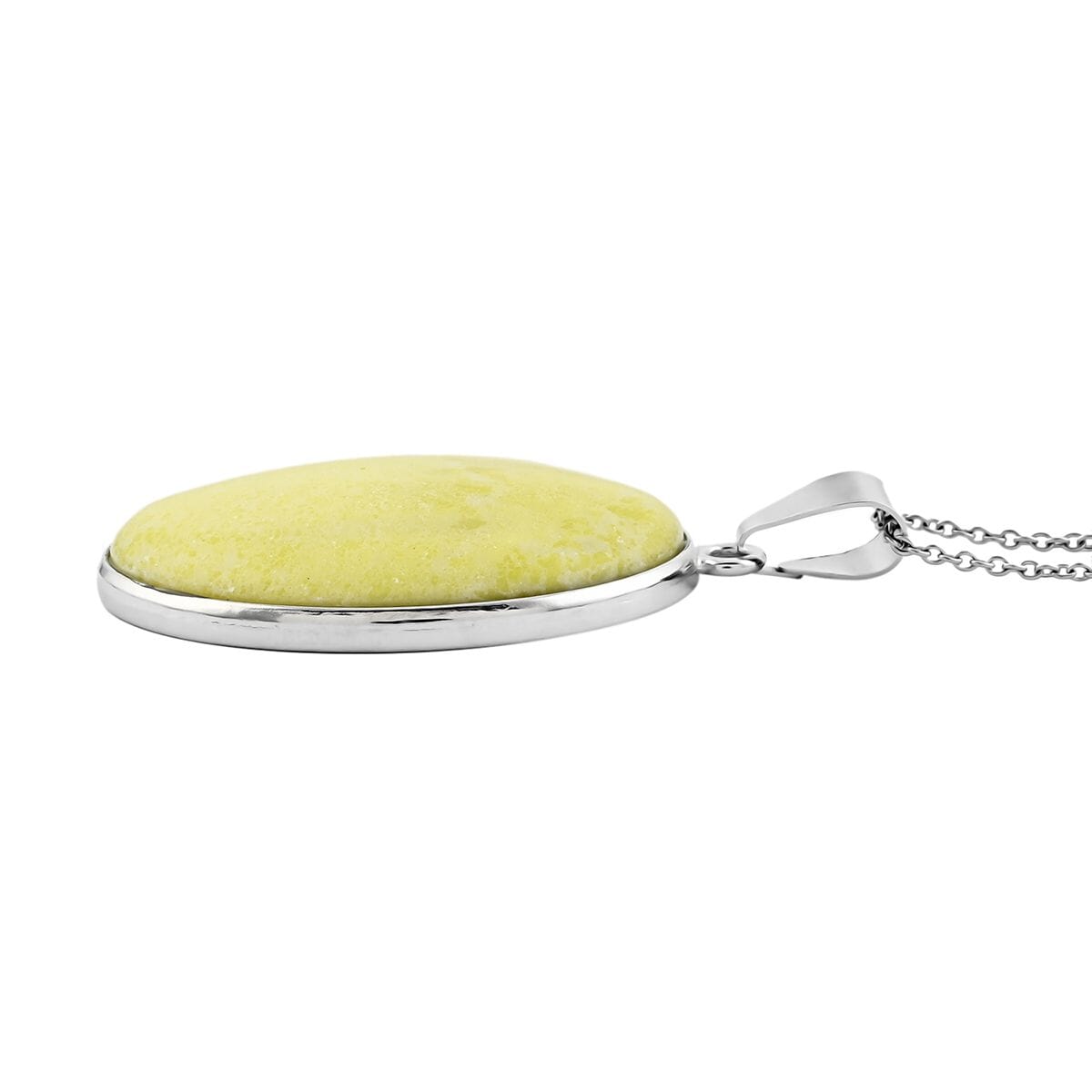 Plain Oval Inlay Frame Pineapple Jasper Pendant in Silvertone with Stainless Steel Necklace (20 Inches) 56.00 ctw image number 3
