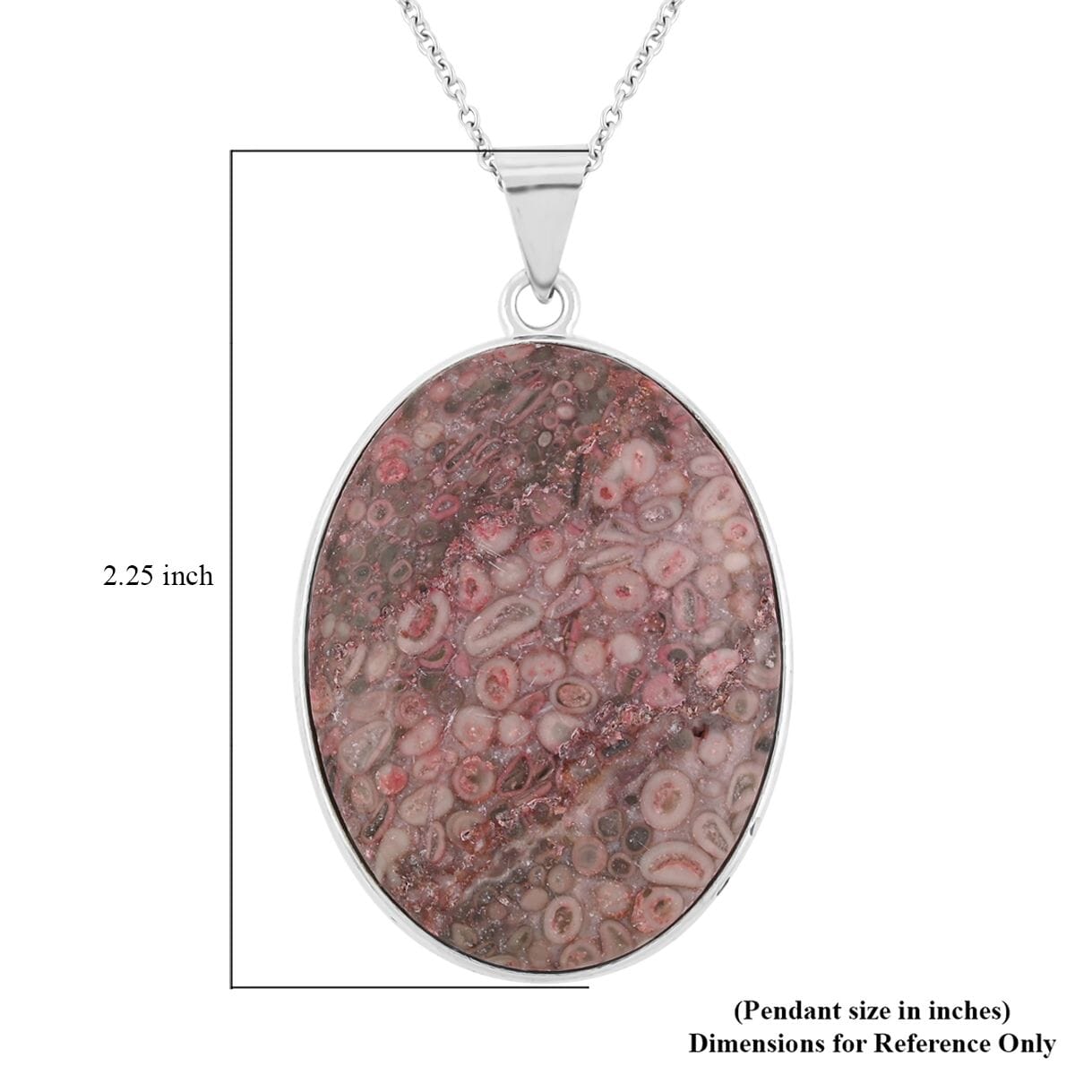 Plain Oval Pink Ocean Jasper 60.00 ctw Pendant in Silvertone with Stainless Steel Necklace (20 Inches) image number 5
