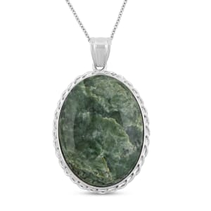 Inlay Classic Fancy Oval Flower Nephire 59.00 ctw Pendant in Silvertone with Stainless Steel Necklace (20 Inches)