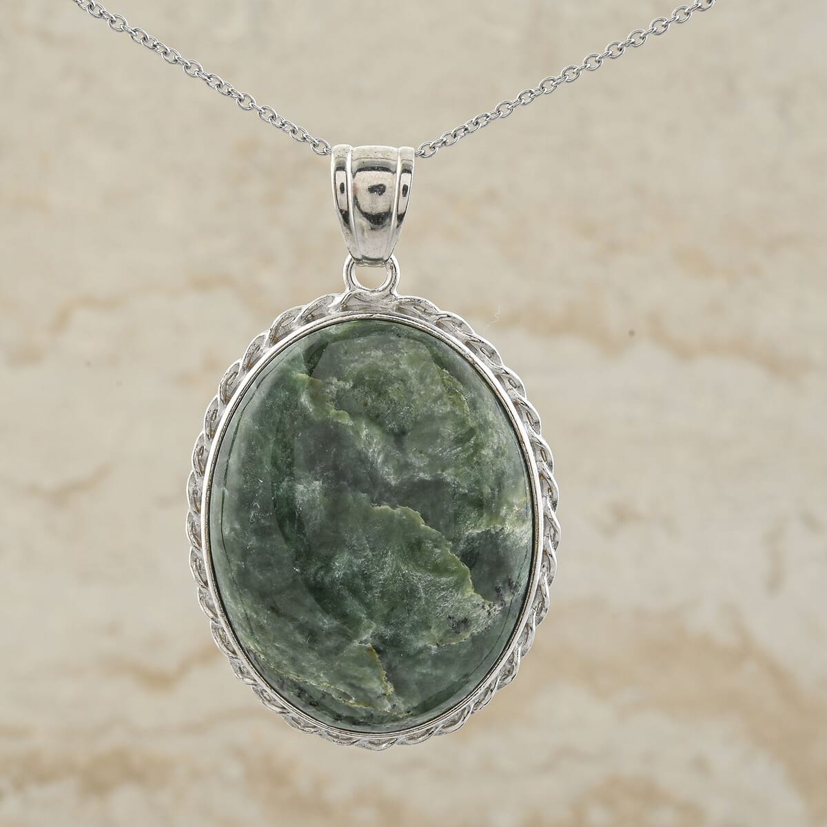 Inlay Classic Fancy Oval Flower Nephire 59.00 ctw Pendant in Silvertone with Stainless Steel Necklace (20 Inches) image number 1