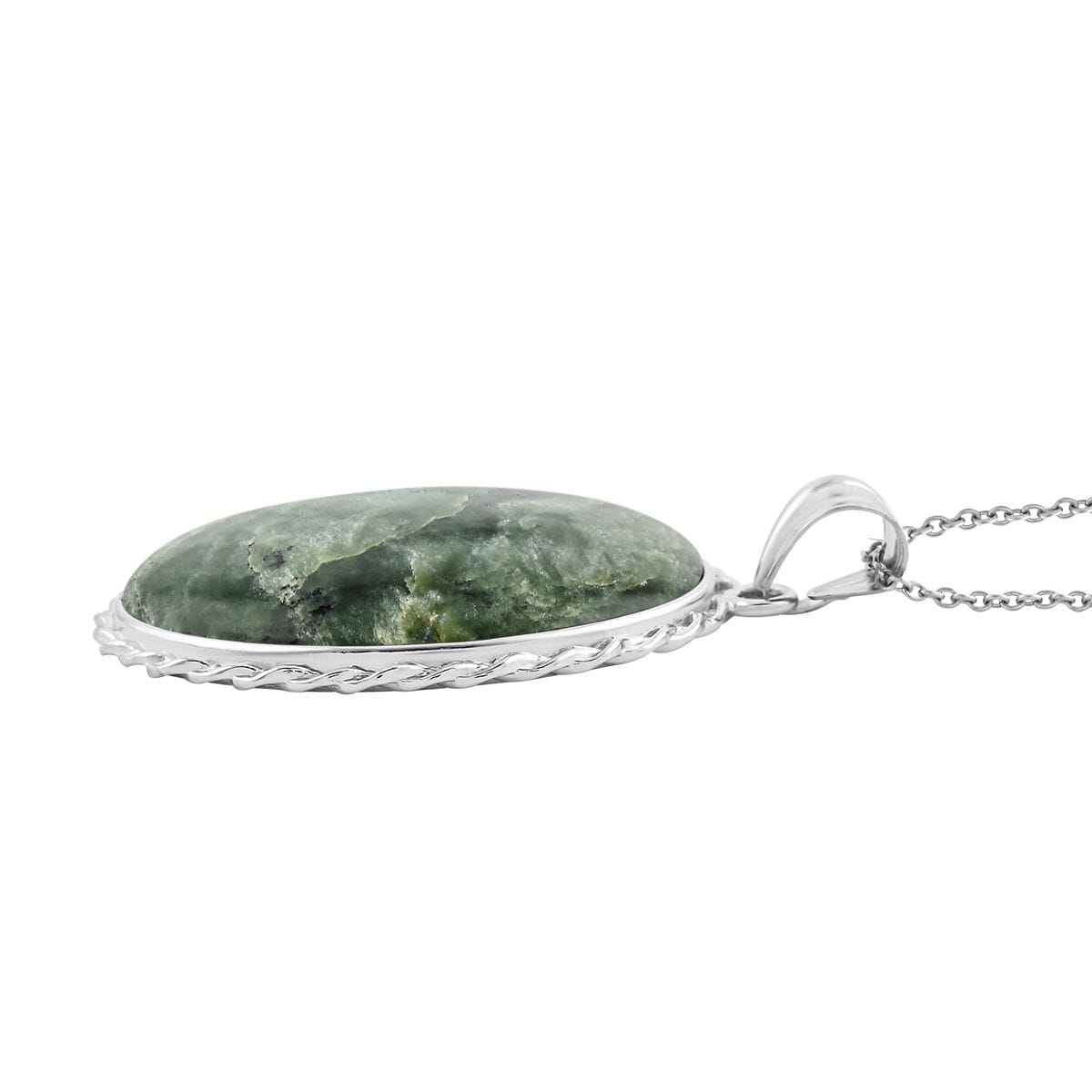 Inlay Classic Fancy Oval Flower Nephire 59.00 ctw Pendant in Silvertone with Stainless Steel Necklace (20 Inches) image number 3