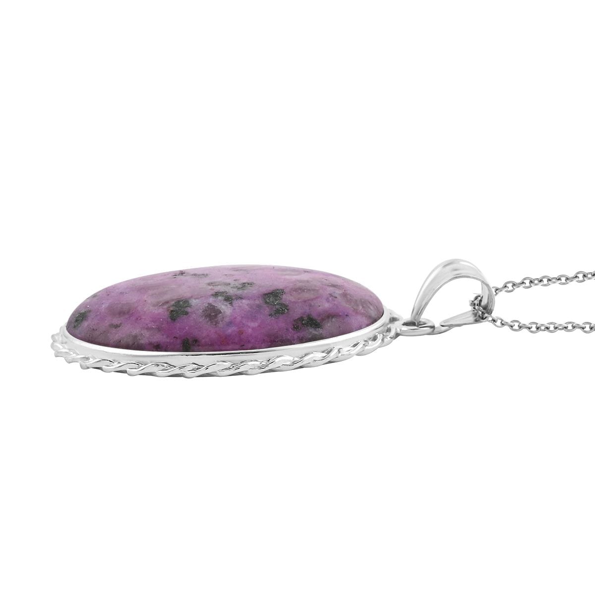 Inlay Classic Fancy Oval Purple Quartz 61.00 ctw Pendant in Silvertone with Stainless Steel Necklace 20 Inches  image number 3