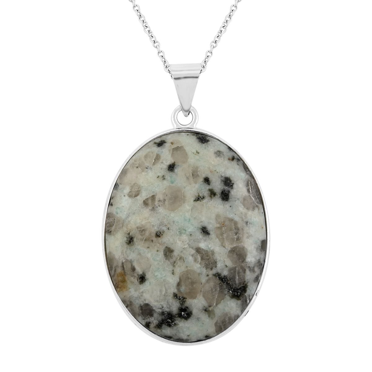 Plain Oval Inlay Frame Sesame Jasper 63.00 ctw Pendant in Silvertone with Stainless Steel Necklace (20 Inches) image number 0