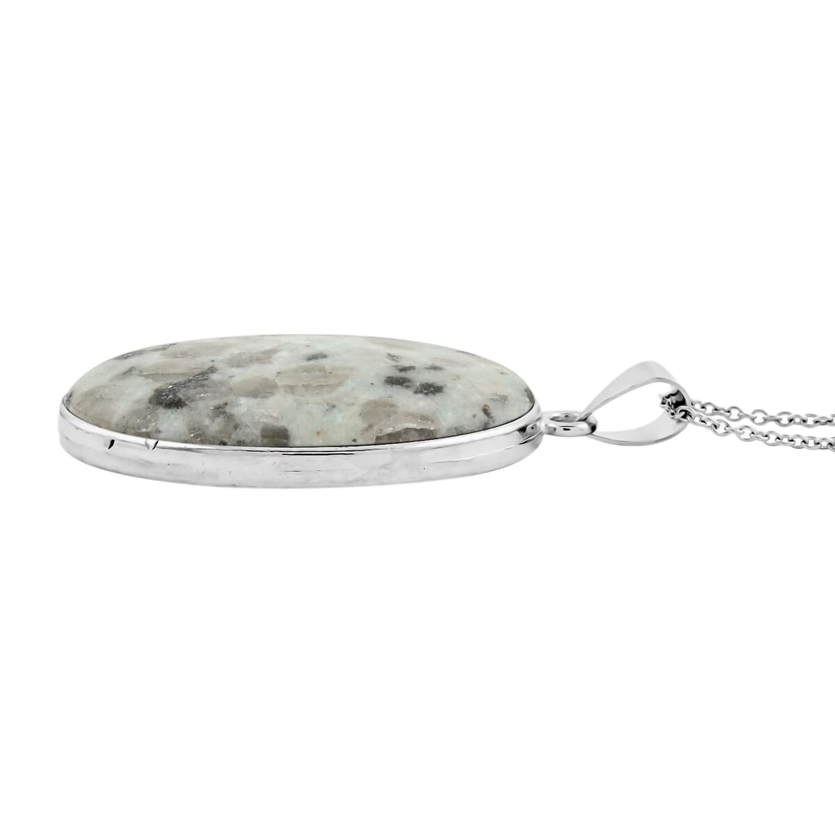 Plain Oval Inlay Frame Sesame Jasper 63.00 ctw Pendant in Silvertone with Stainless Steel Necklace (20 Inches) image number 3