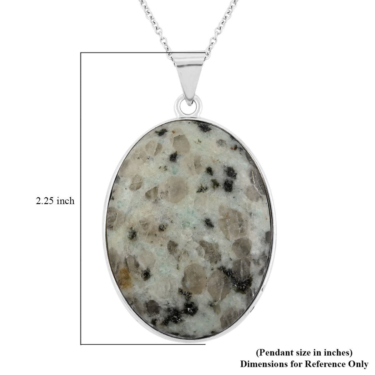 Plain Oval Inlay Frame Sesame Jasper 63.00 ctw Pendant in Silvertone with Stainless Steel Necklace (20 Inches) image number 5