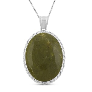 Classic Oval China BC Serpentine 66.00 ctw Pendant in Silvertone with Stainless Steel Necklace (20 Inches)