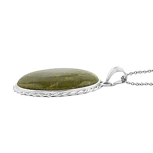 Classic Oval China BC Serpentine 66.00 ctw Pendant in Silvertone with Stainless Steel Necklace (20 Inches)