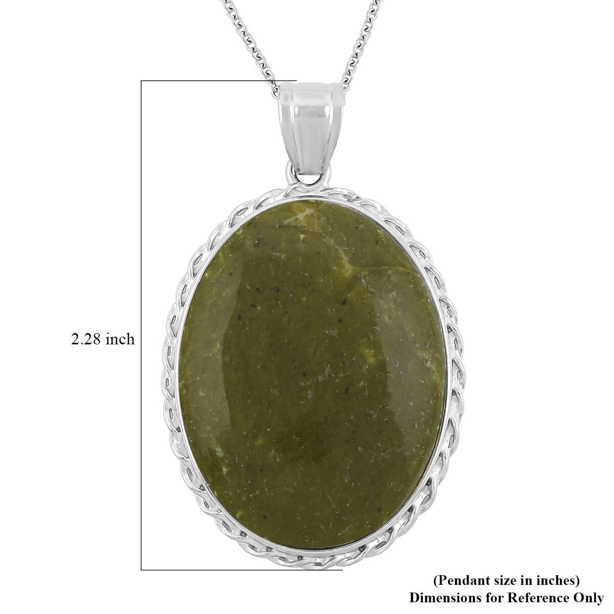 Classic Oval China BC Serpentine 66.00 ctw Pendant in Silvertone with Stainless Steel Necklace (20 Inches) image number 5