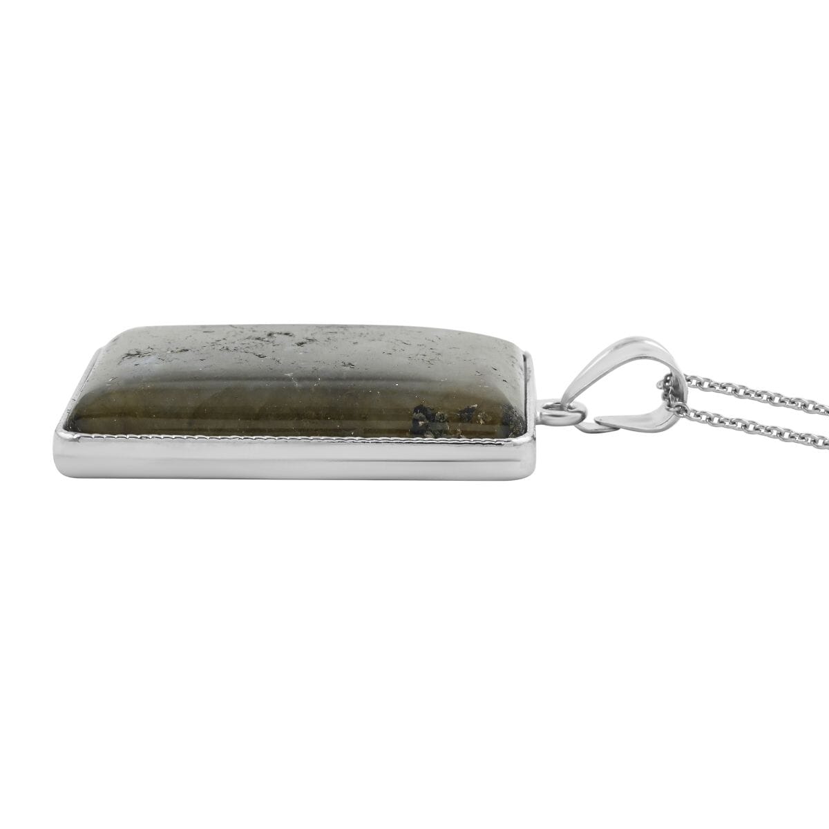 Plain Rectangle Hand-Polished Labradorite 96.00 ctw Pendant in Silvertone with Stainless Steel Necklace (20 Inches) image number 3
