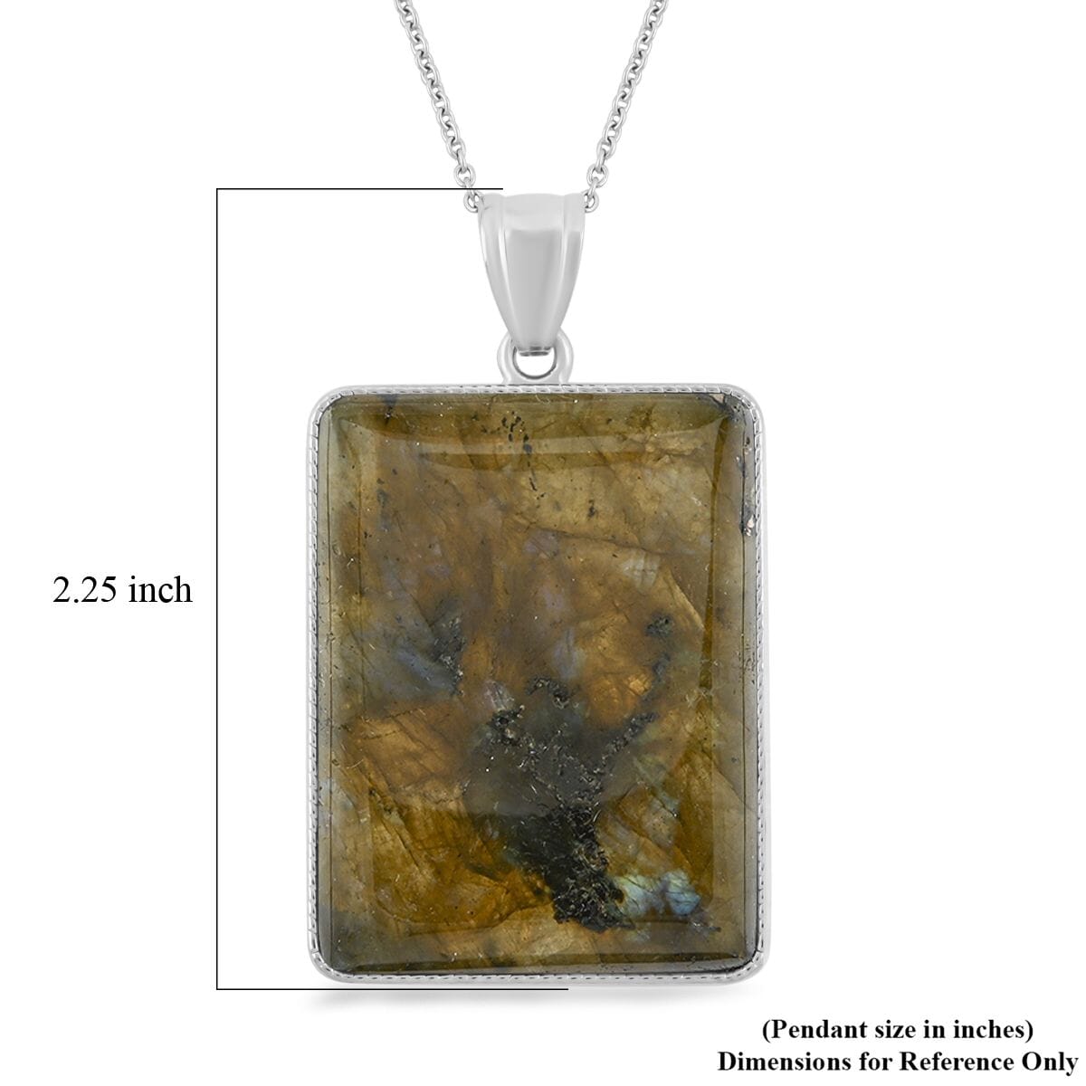Plain Rectangle Hand-Polished Labradorite 96.00 ctw Pendant in Silvertone with Stainless Steel Necklace (20 Inches) image number 5