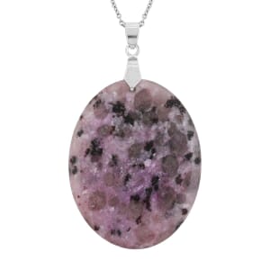 Oval Purple Quartz 57.00 ctw Pendant in Silvertone with Stainless Steel Necklace (20 Inches)