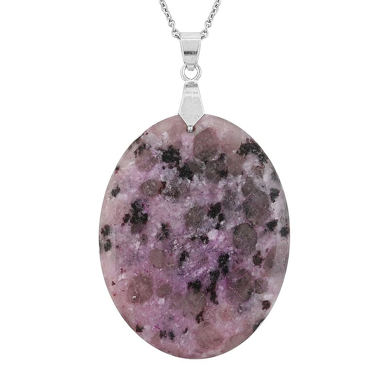 Oval Purple Quartz 57.00 ctw Pendant in Silvertone with Stainless Steel Necklace (20 Inches)