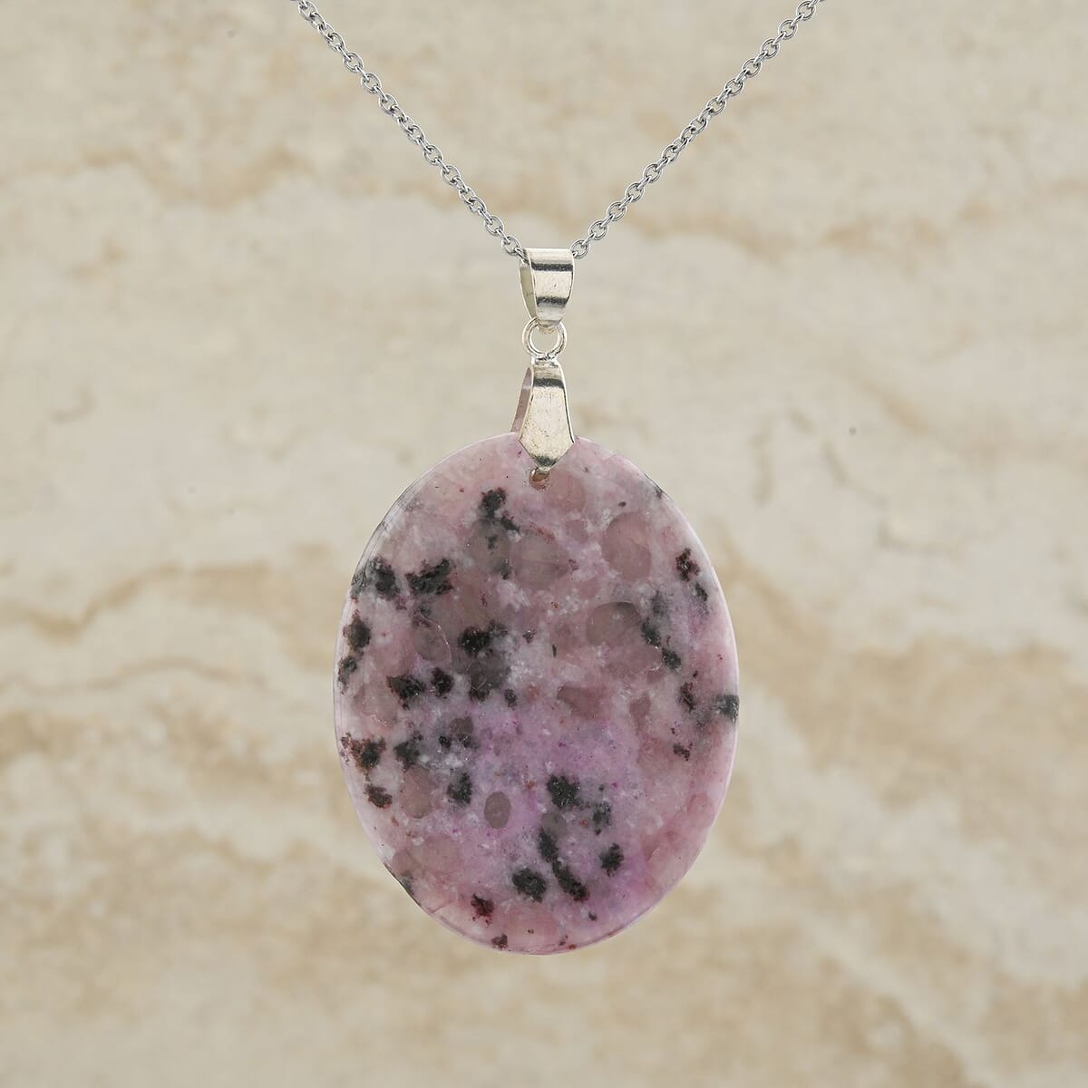 Oval Purple Quartz 57.00 ctw Pendant in Silvertone with Stainless Steel Necklace (20 Inches) image number 1