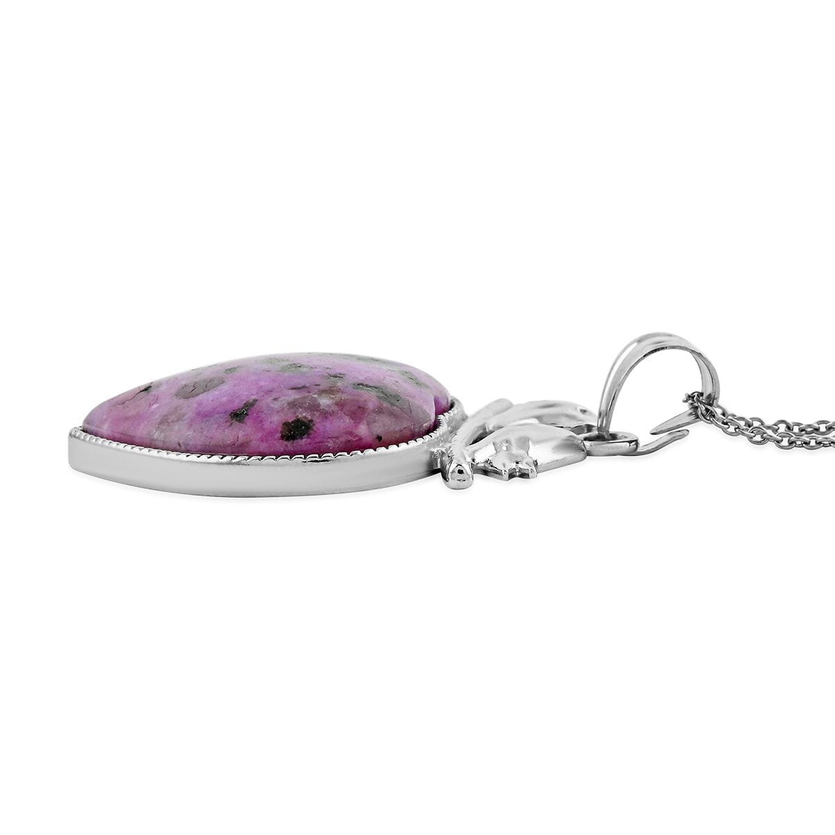 Inlay Heart Love-Bird Purple Quartz 51.00 ctw Pendant in Silvertone with Stainless Steel Necklace (20 Inches) image number 3