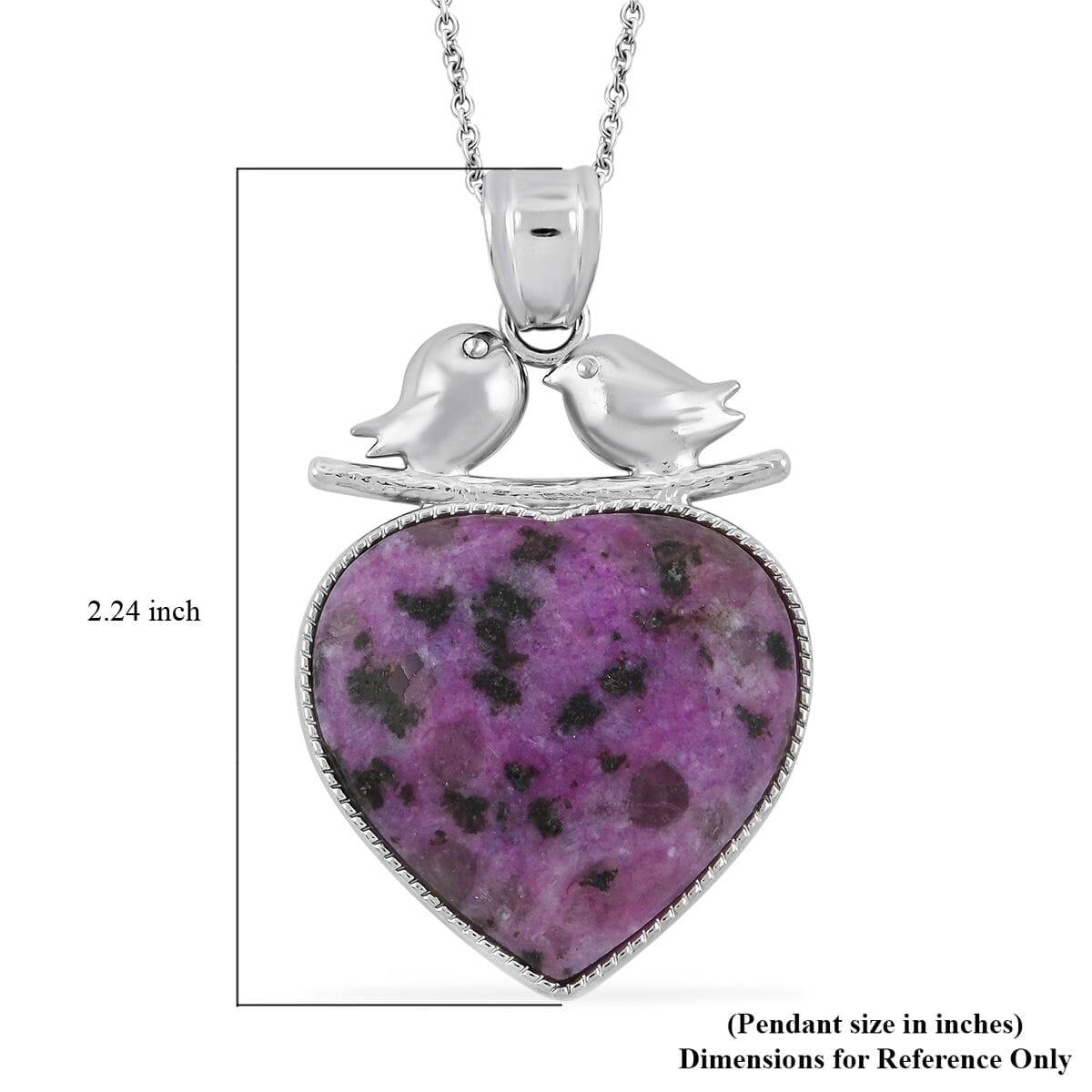 Inlay Heart Love-Bird Purple Quartz 51.00 ctw Pendant in Silvertone with Stainless Steel Necklace (20 Inches) image number 5