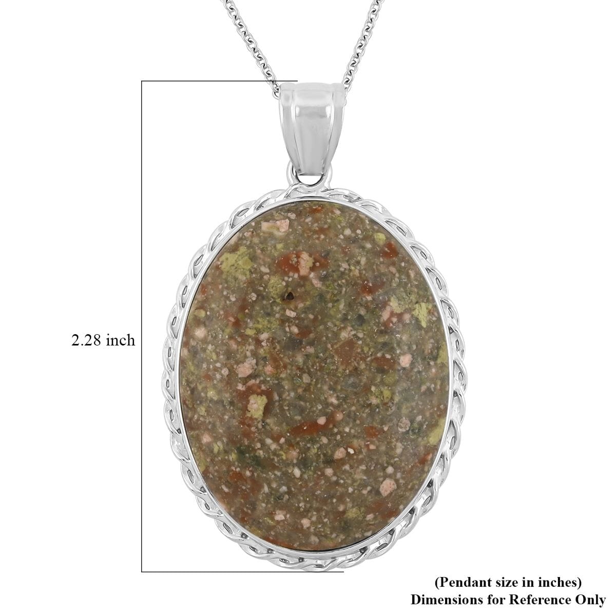 Classic Oval Autumn Jasper 68.00 ctw Pendant in Silvertone with Stainless Steel Necklace (20 Inches) image number 5