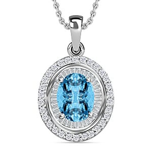 Rhapsody AAAA Santa Maria Aquamarine and E-F VS2 Diamond 2.30 ctw Pendant Necklace 20 Inches in 950 Platinum 4.70 Grams