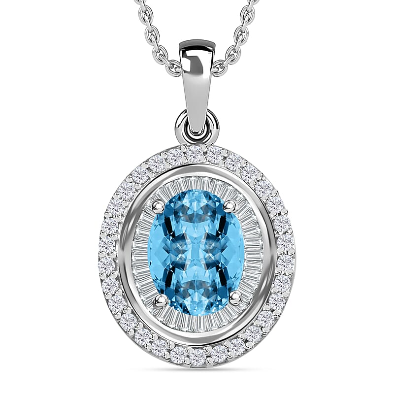 Rhapsody AAAA Santa Maria Aquamarine and E-F VS2 Diamond 2.30 ctw Pendant Necklace 20 Inches in 950 Platinum 5.2 Grams