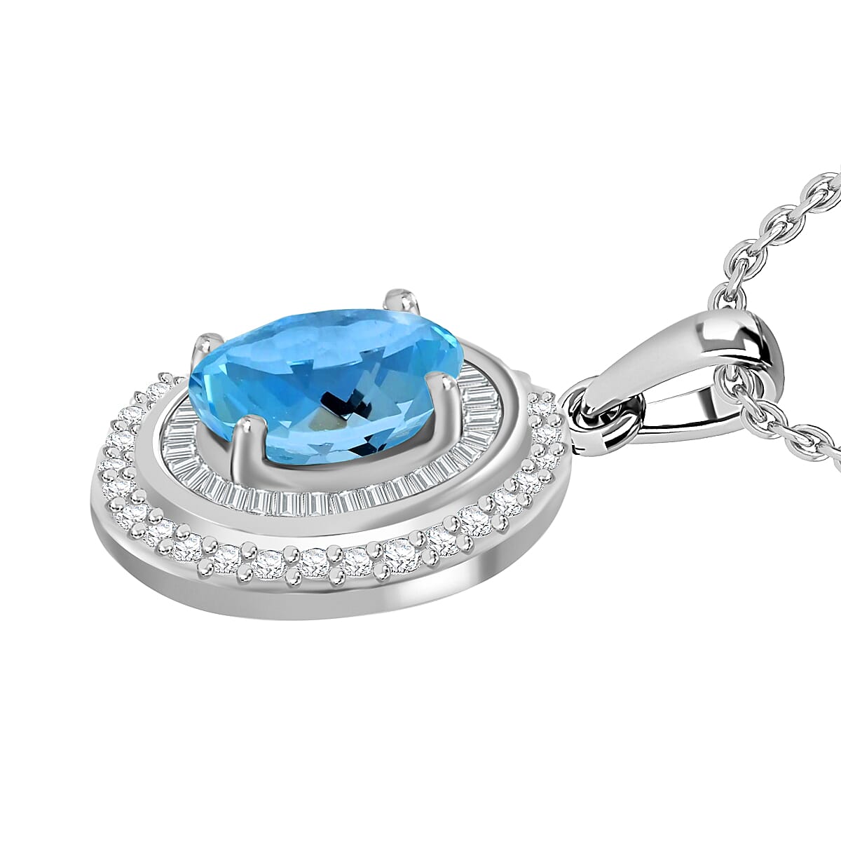 Rhapsody AAAA Santa Maria Aquamarine and E-F VS2 Diamond Pendant Necklace 20 Inches in 950 Platinum 4.70 Grams 2.30 ctw image number 2