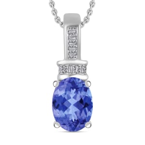 Luxoro Premium Tanzanite and G-H I1 Diamond 1.40 ctw Pendant Necklace 20 Inches in 14K White Gold