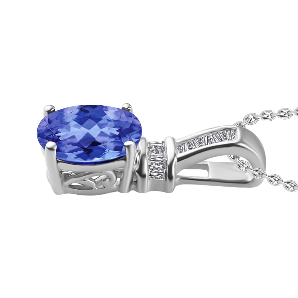 Luxoro Premium Tanzanite and G-H I1 Diamond 1.40 ctw Pendant Necklace 20 Inches in 14K White Gold image number 2