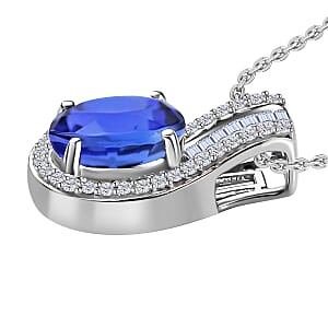 Luxoro Premium Tanzanite and G-H I1 Diamond 1.55 ctw Halo Pendant Necklace 20 Inches in 14K White Gold (Del. in 10-12 Days)