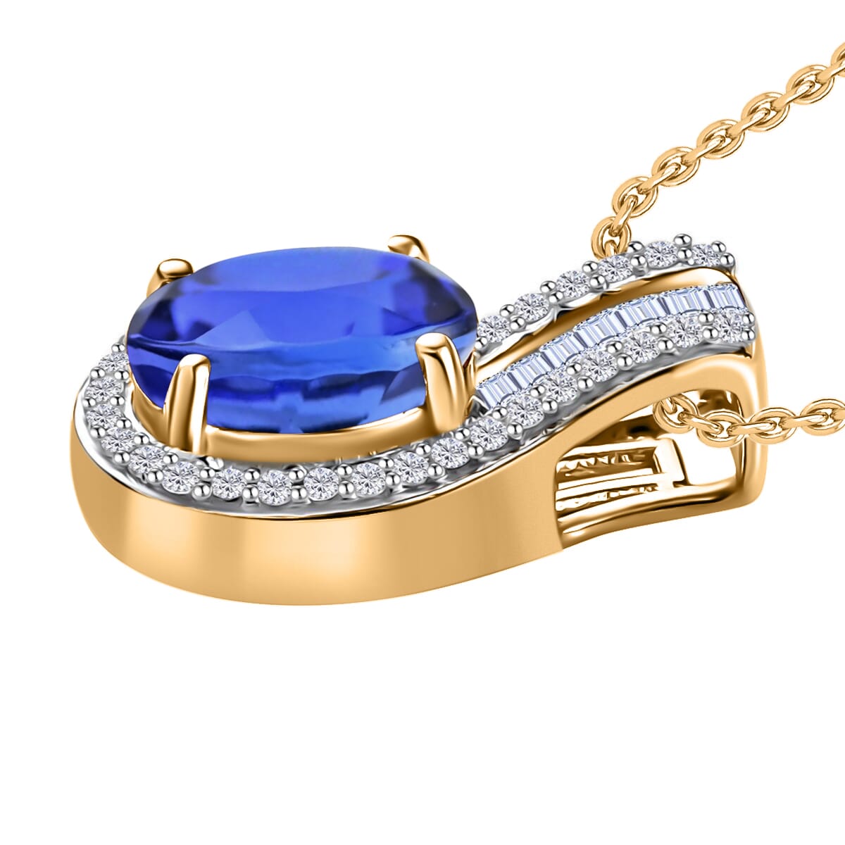Luxoro Premium Tanzanite and G-H I1 Diamond Halo 1.55 ctw Pendant Necklace 20 Inches in 14K Yellow Gold image number 2