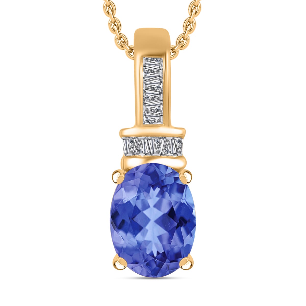 Luxoro Premium Tanzanite and G-H I1 Diamond 1.40 ctw Pendant Necklace 20 Inches in 14K Yellow Gold image number 0