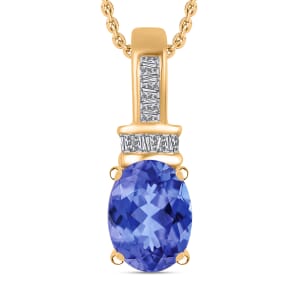 Luxoro Premium Tanzanite and G-H I1 Diamond 1.40 ctw Pendant Necklace 20 Inches in 14K Yellow Gold