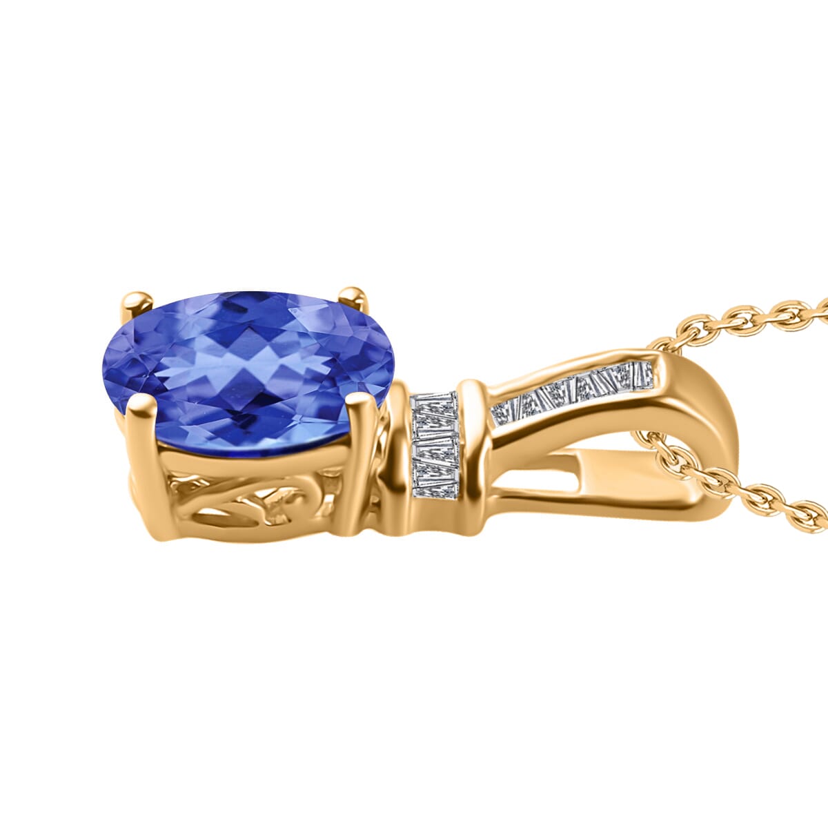 Luxoro Premium Tanzanite and G-H I1 Diamond 1.40 ctw Pendant Necklace 20 Inches in 14K Yellow Gold image number 2