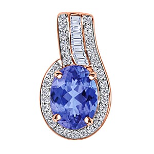 Luxoro Premium Tanzanite and G-H I1 Diamond 1.55 ctw Halo Pendant Necklace 20 Inches in 14K Rose Gold
