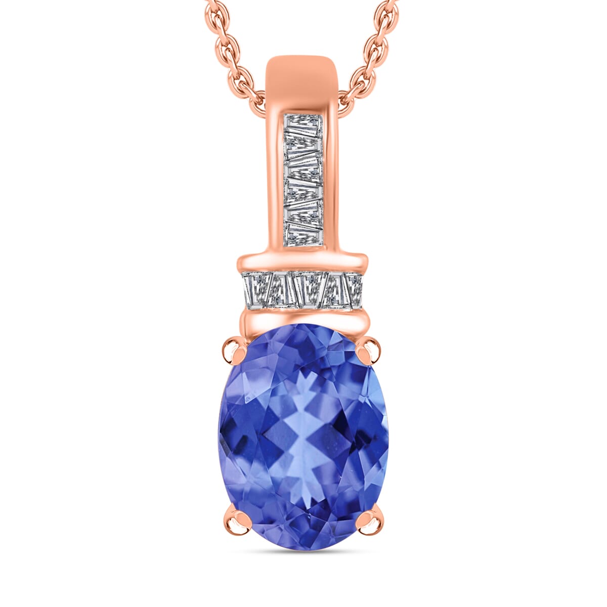Luxoro Premium Tanzanite and G-H I1 Diamond 1.40 ctw Pendant Necklace 20 Inches in 14K Rose Gold image number 0