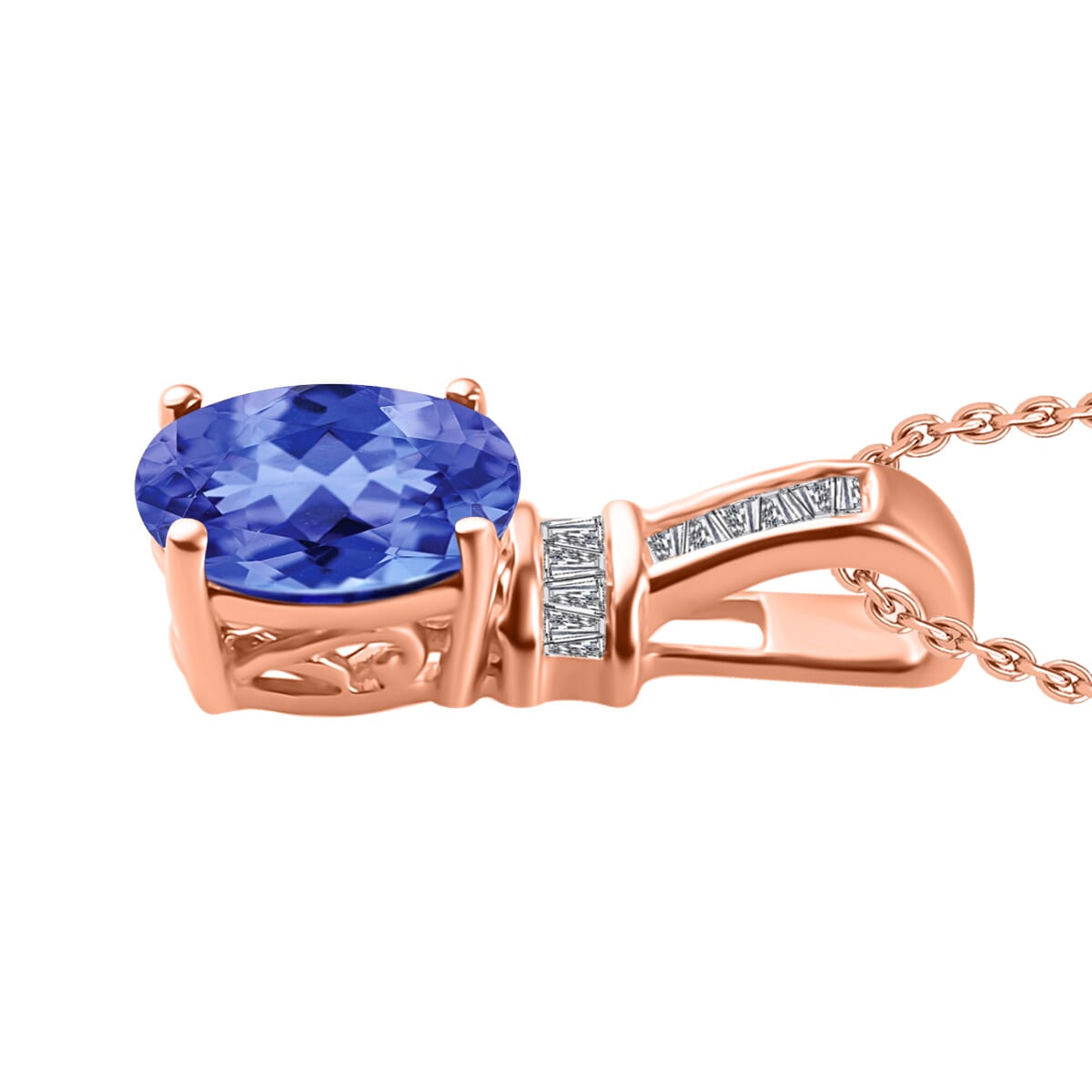 Luxoro Premium Tanzanite and G-H I1 Diamond 1.40 ctw Pendant Necklace 20 Inches in 14K Rose Gold image number 2