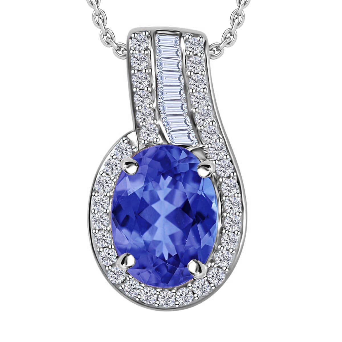 Rhapsody AAAA Tanzanite and E-F VS2 Diamond 1.55 ctw Pendant Necklace 20 Inches in 18K White Gold image number 0