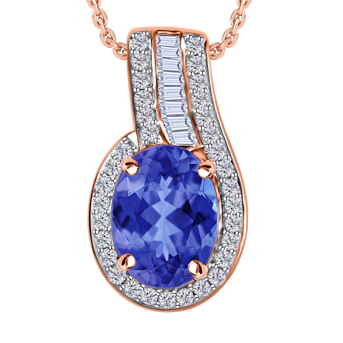 Rhapsody AAAA Tanzanite and E-F VS2 Diamond 1.55 ctw Pendant Necklace 20 Inches in 18K Rose Gold image number 0