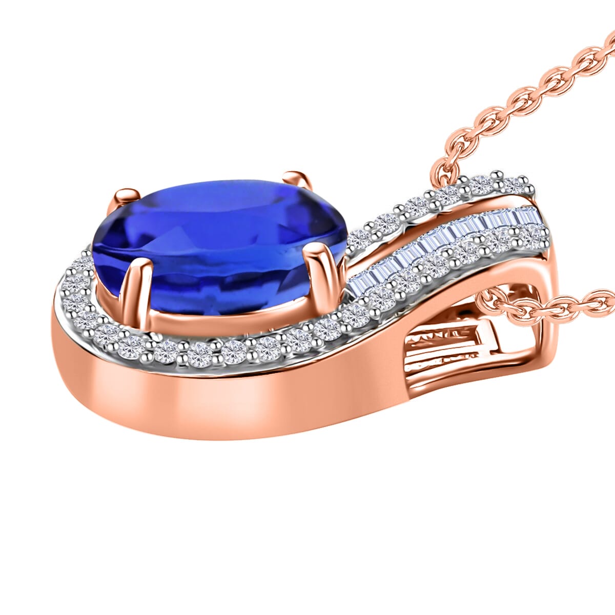Rhapsody AAAA Tanzanite and E-F VS2 Diamond 1.55 ctw Pendant Necklace 20 Inches in 18K Rose Gold image number 2