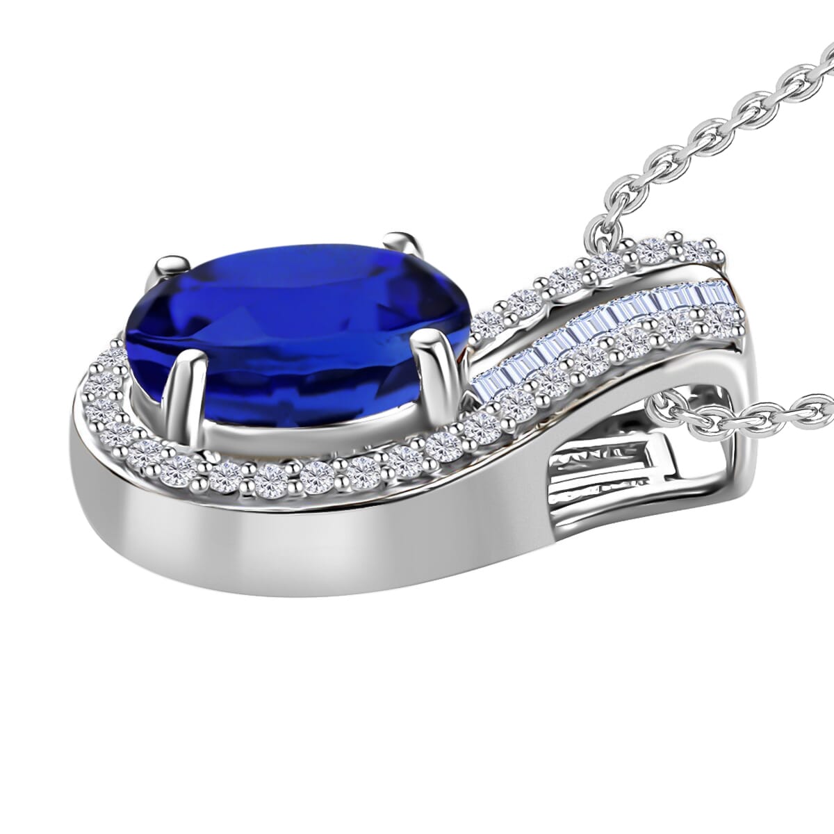 Rhapsody AAAA Tanzanite and E-F VS Diamond 1.55 ctw Pendant Necklace 20 Inches in 950 Platinum image number 2