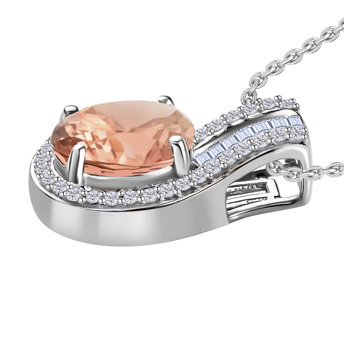 Luxoro Premium Marropino Morganite and I1 Diamond 1.55 ctw Pendant Necklace 20 Inches in 14K White Gold image number 2